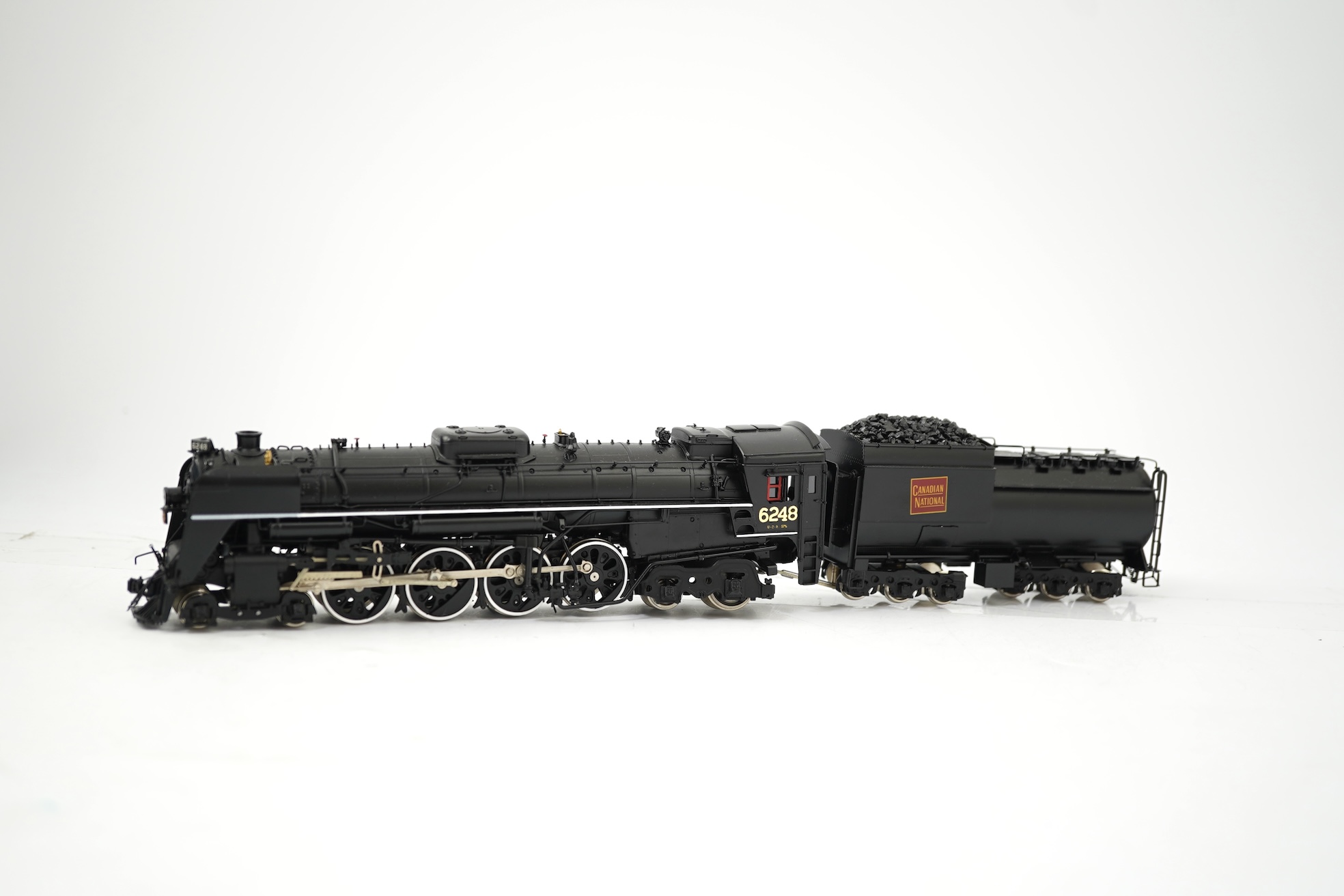 A boxed HO gauge VH Scale Models model of Canadian National Railways U-2-H, 6248, 4-8-4 locomotive with bogie tender, powered for two rail operation.